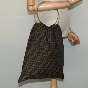 FENDI Zucca Canvas Hand Bag Brown Black gold Auth 124687